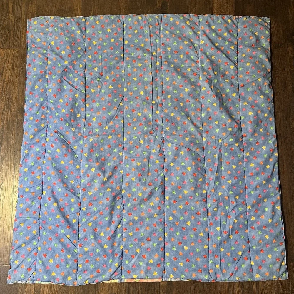 Vtg Concord Fabric Blanket Farm Animal 41x43 Kessler Crib Quilt 90s Y2K Folk Art